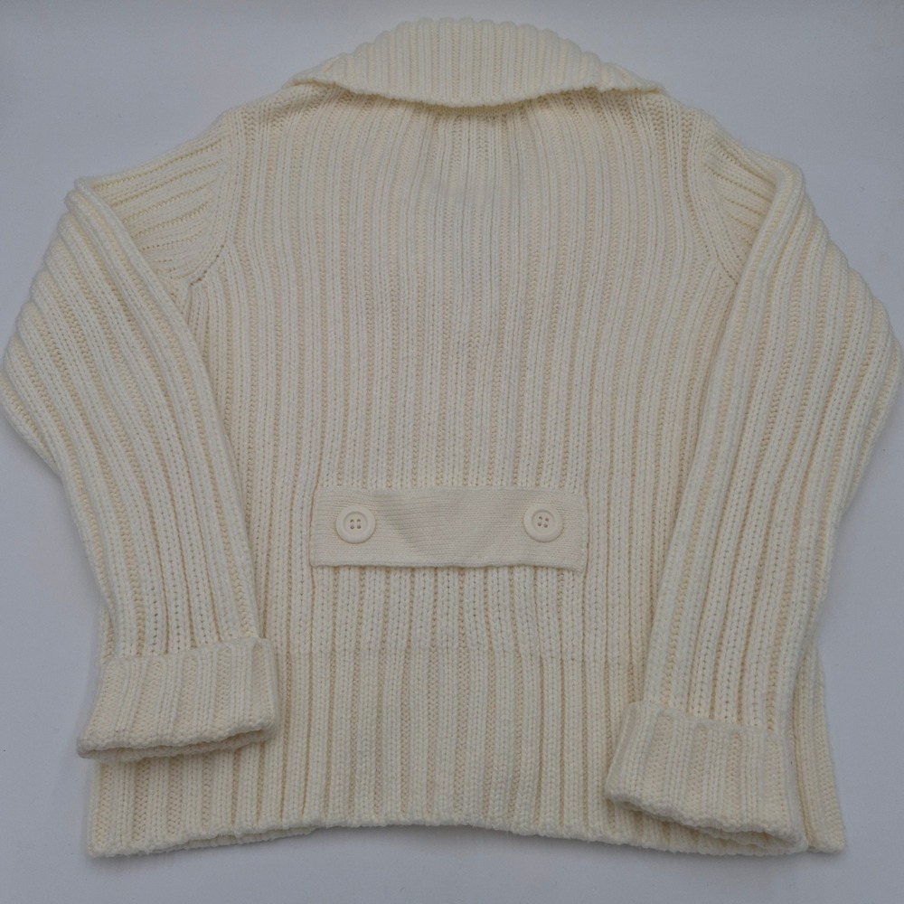 St Johns Bay Womens Cream Cable Knit Shawl Collar Button Front Cardigan Medium - Picture 2 of 5